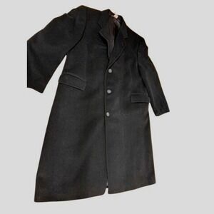 VTG! "diSilver" Men Blk Cashmere‎ Blend Overcoat Longline Button Front 48R ITALY